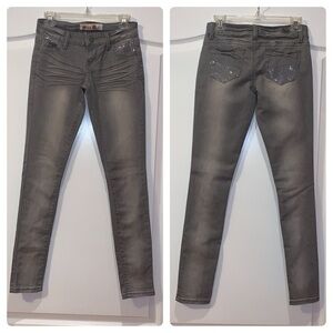 1st Kiss Gray Skinny Jeans Sequined Pockets Size 1